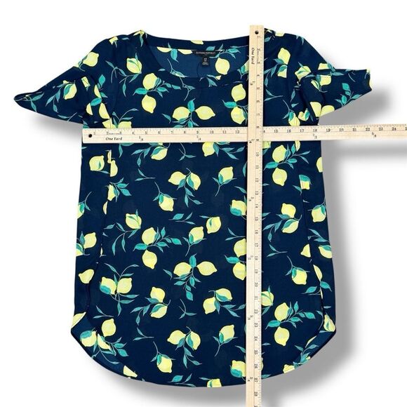 Banana Republic Lemons Print Short Sleeve Chiffon Popover Blouse Shirt Blue XS - Picture 11 of 12